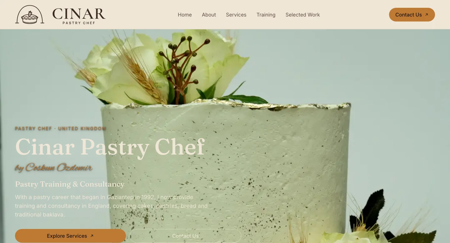 Cinar Pastry Chef web sitesi ana sayfası