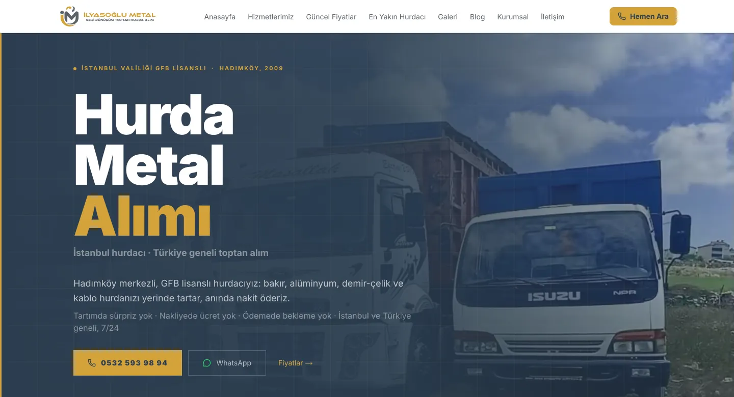 İlyas Oğulları Metal web sitesi ana sayfası